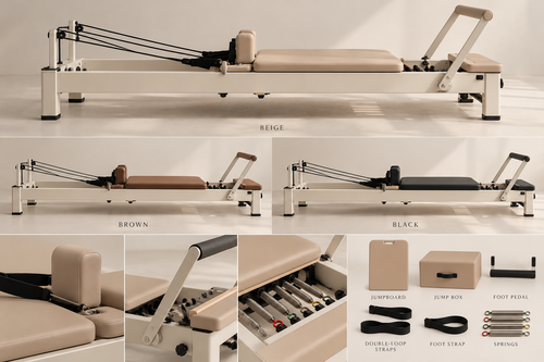 AI-generated illustrative colour options for FORMÉ aluminium reformer: beige, brown and black